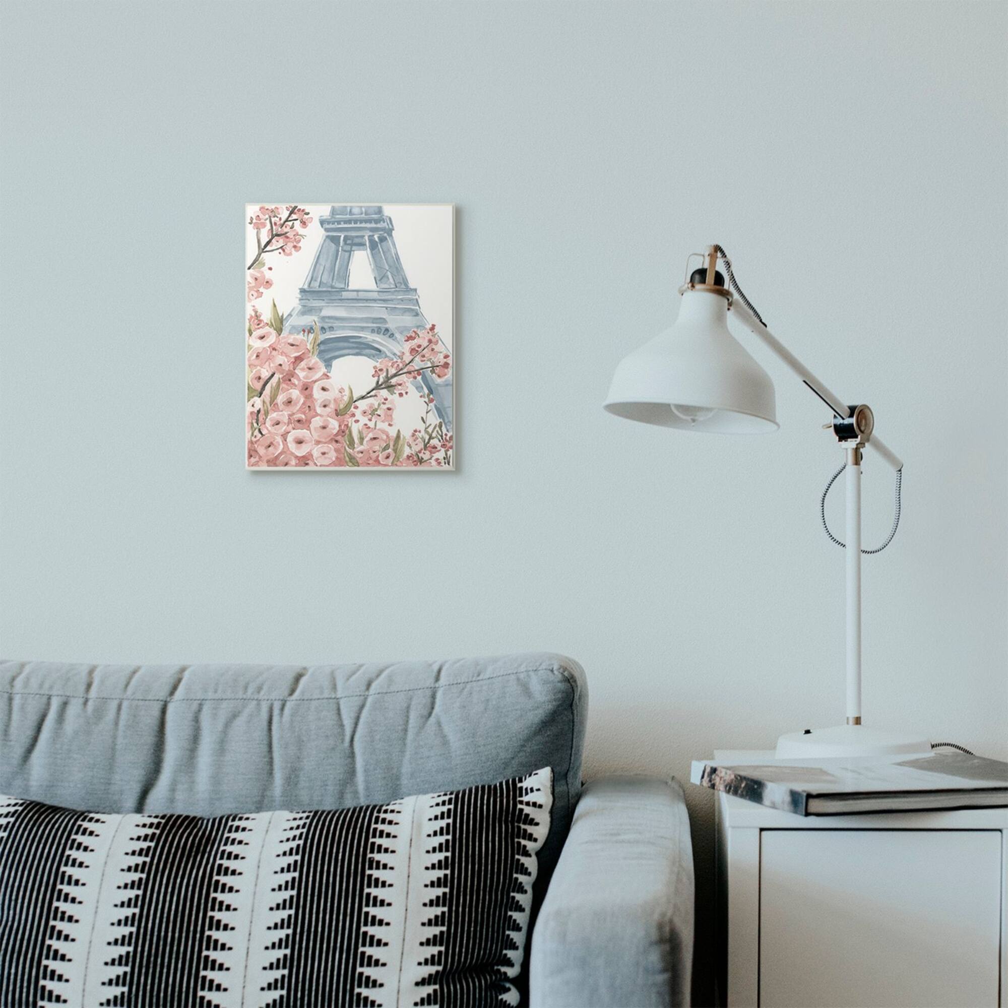 Stupell Industries Pink & Blue Paris Flowers Eiffel Tower Painting Wall Plaque